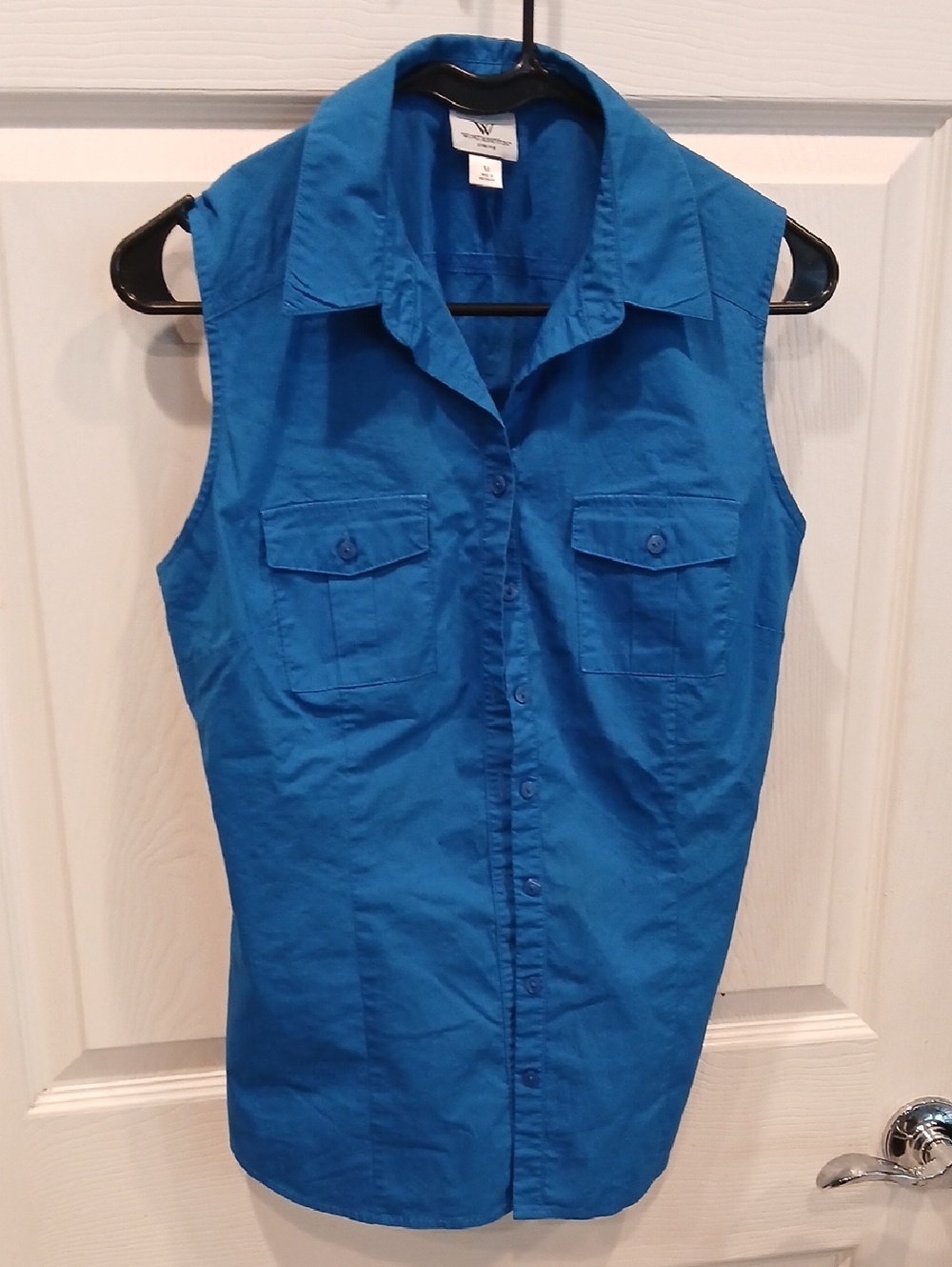 Worthington Bright Blue Sleeveless Button-Front Blouse, M